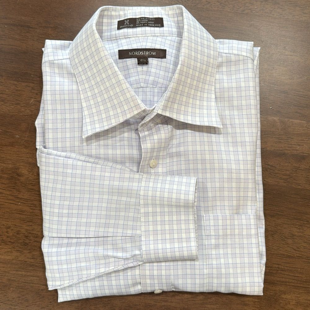 Nordstrom Wrinkle Free Button Up Shirt Size 17 1/2 Organic Cotton Blend Pocket